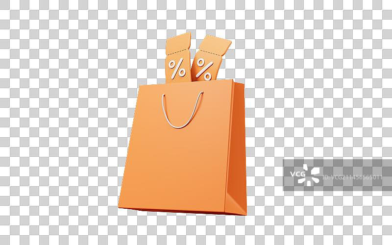 购物袋与打折券3D渲染图片素材