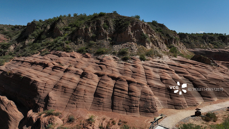 陕西榆林市波浪谷丹霞地貌航拍图片素材