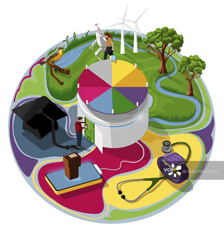 未来旋转轮盘概念插图图片素材