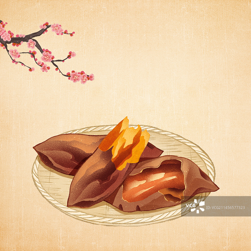 二十四节气小寒美食烤红薯插画图片素材