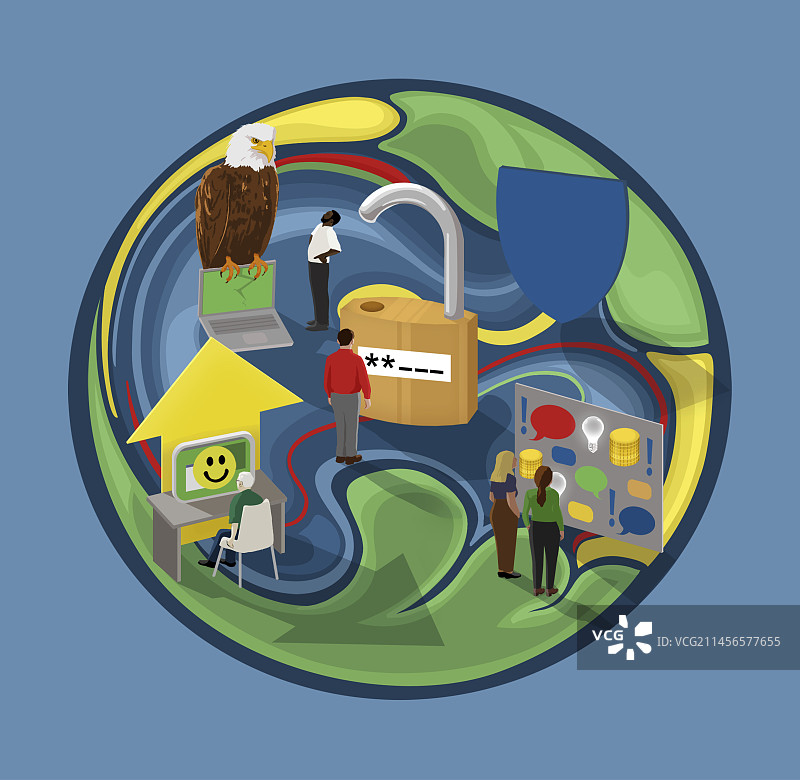 网络安全圈概念插画图片素材