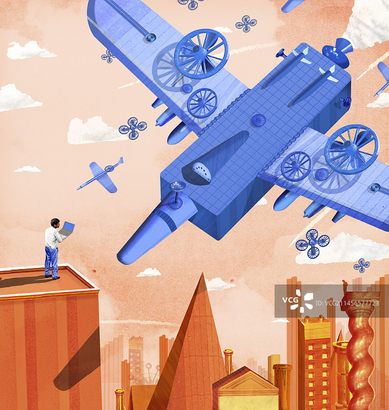 失控无人机概念插画图片素材