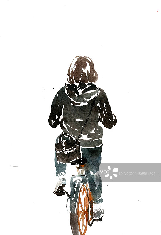 骑共享单车的女子图片素材