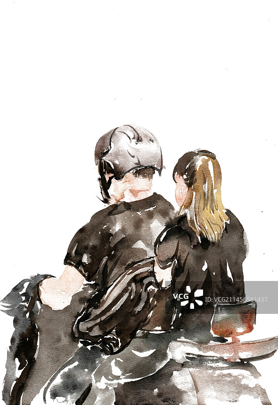 骑摩托车的男女图片素材