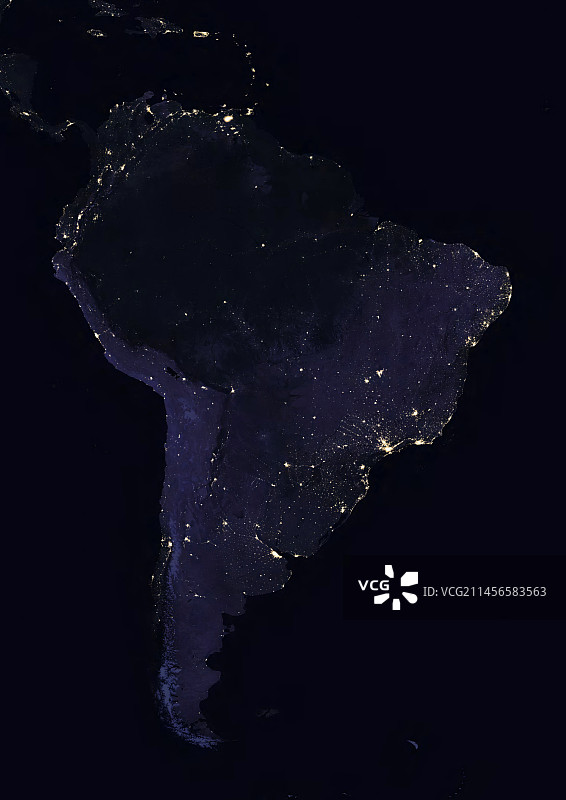 夜晚的南美洲卫星图像图片素材