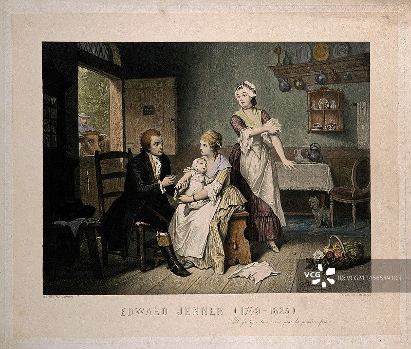 爱德华·詹纳为儿子接种疫苗插图图片素材