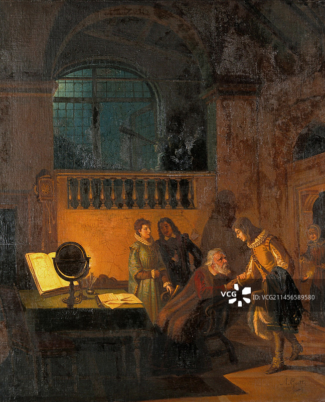 伽利略会见弥尔顿插画图片素材