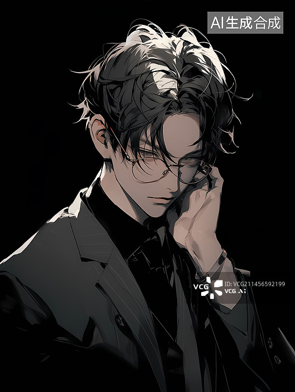 【AI数字艺术】二次元帅气的西装男人总裁偶像插画图片素材