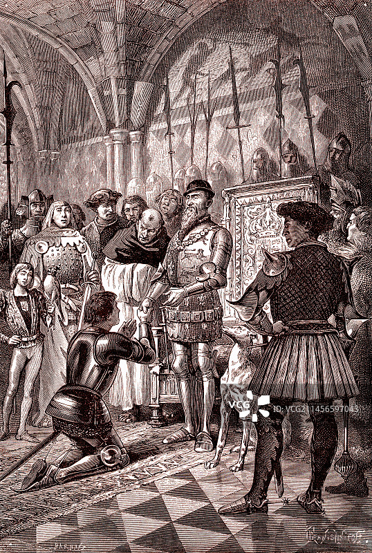 约翰·德·库普兰爵士被授予骑士称号插图图片素材