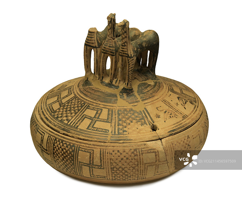 带有马匹图案盖子的迈锡尼圆盒图片素材