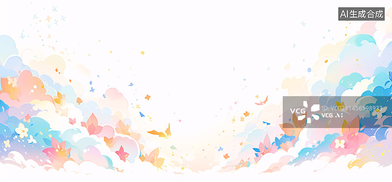 【AI数字艺术】云朵星星绽放七彩绚烂彩色背景插画图片素材