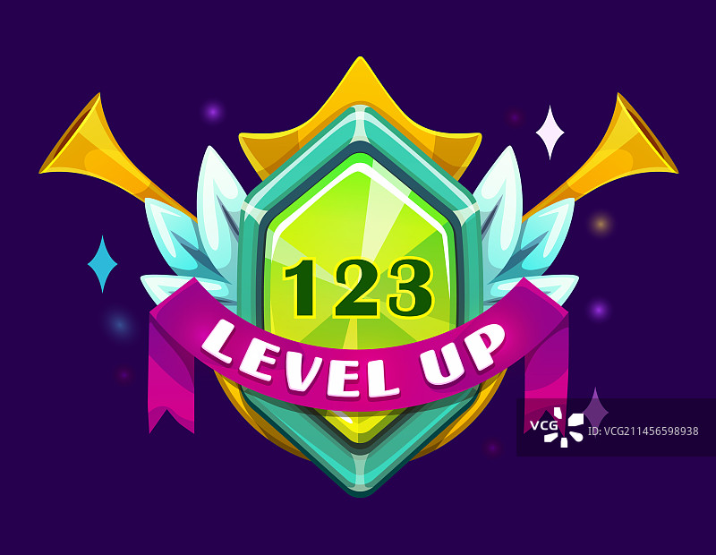 游戏界面升级徽章和获胜图标图片素材