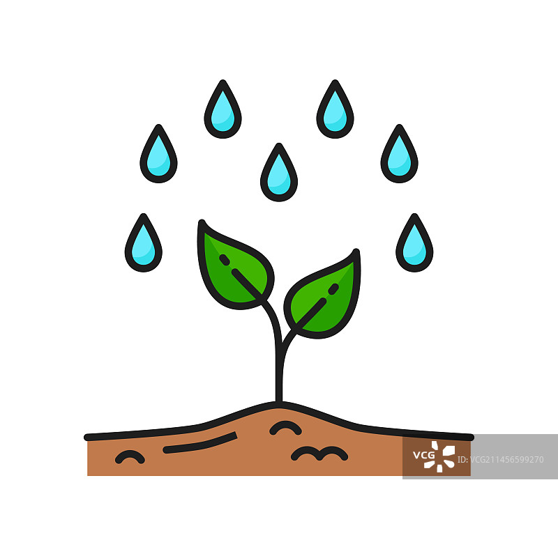 植物生长幼苗浇水彩色线条图标图片素材