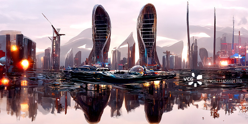 漂浮的未来主义大都市概念插图图片素材