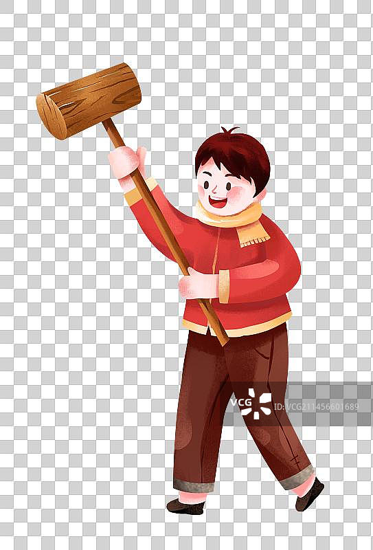 拿着木制锤子的男人图片素材