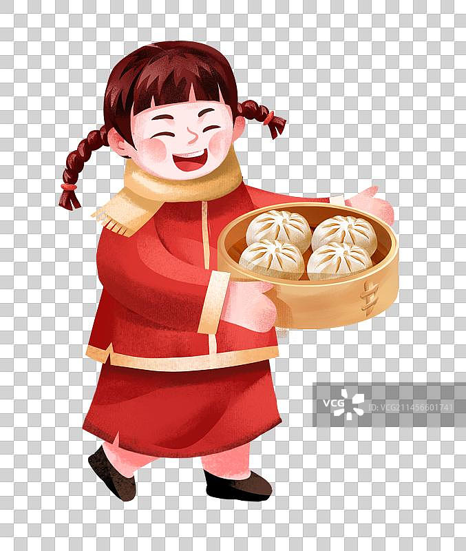 抱着一笼包子的小孩图片素材