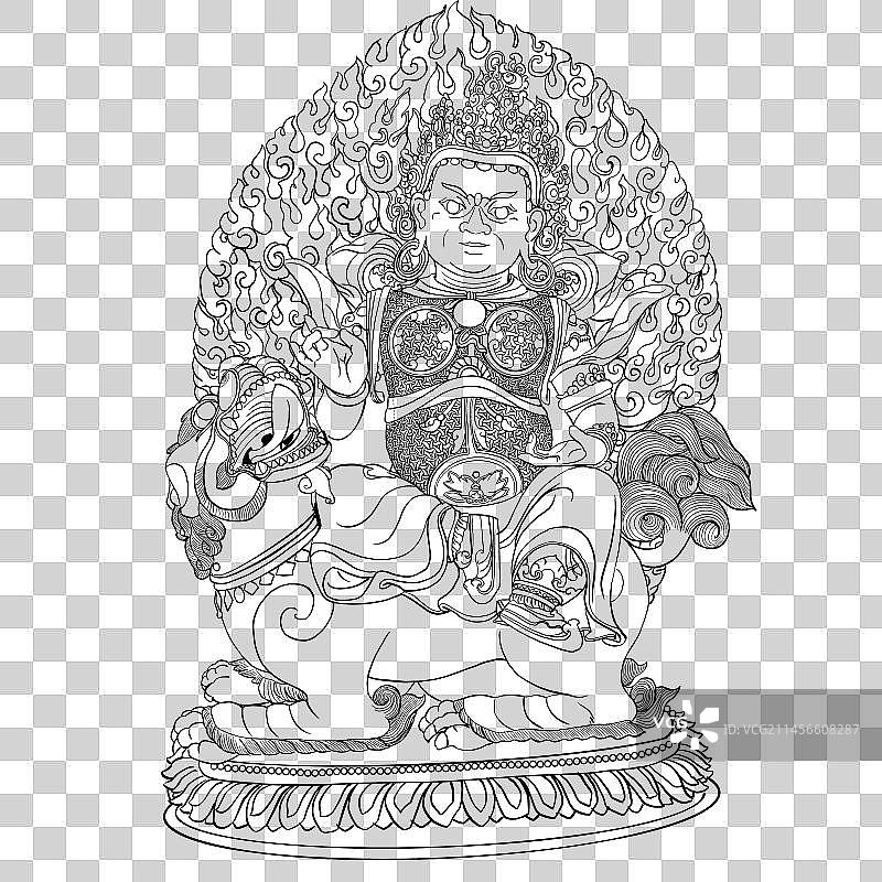 藏传佛教骑狮财宝天王造像图片素材