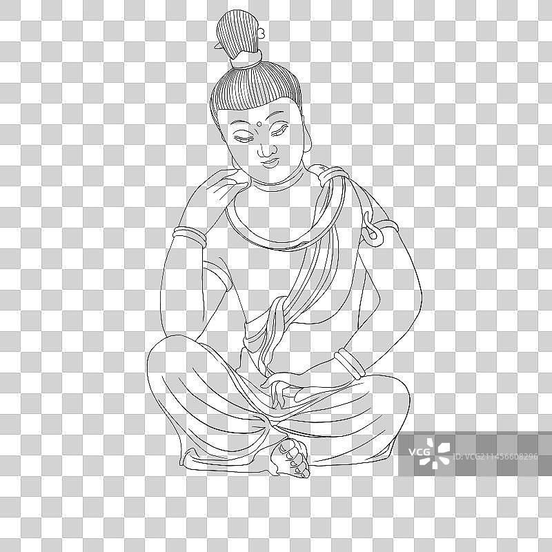 如意观音造像 线稿图片素材