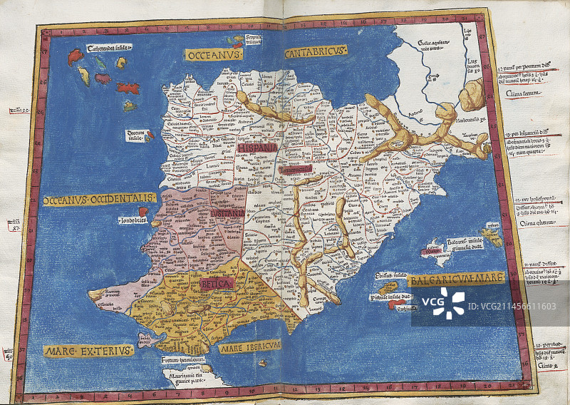 公元2世纪托勒密伊比利亚半岛地图图片素材