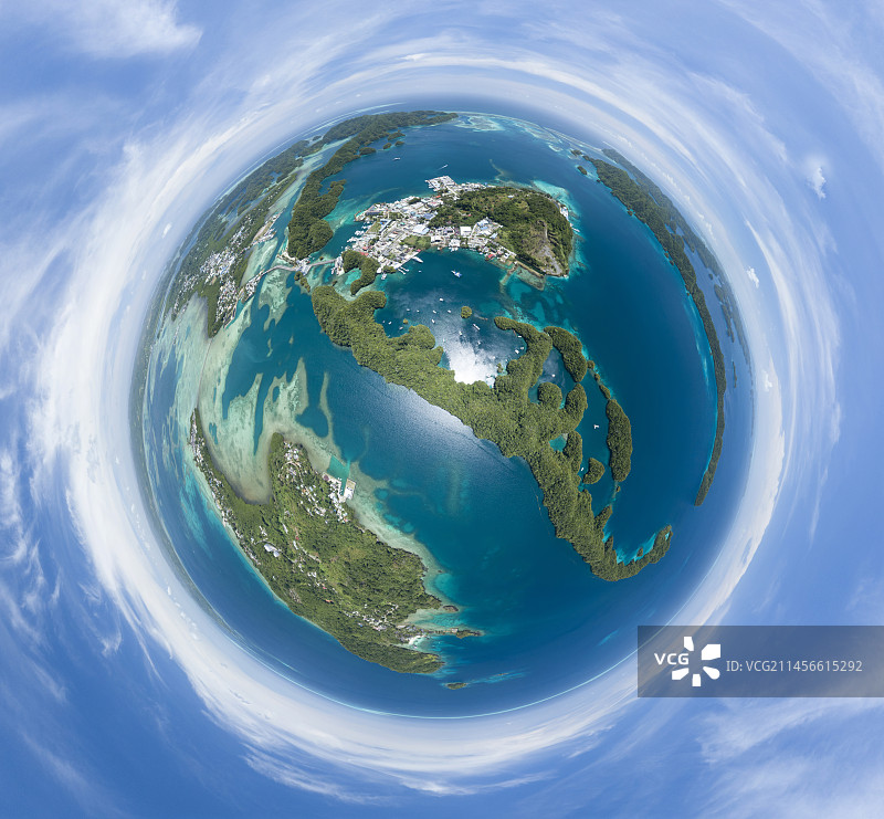 帕劳热带岛屿和礁石360度航拍照片图片素材