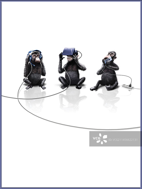 现代三只智猴讽刺插图图片素材