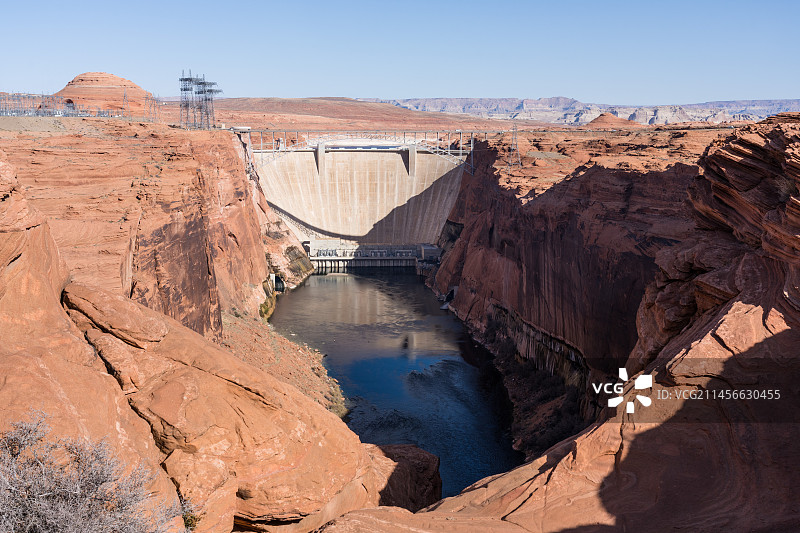美国亚利桑那州格伦峡谷大坝和格伦峡谷大桥图片素材