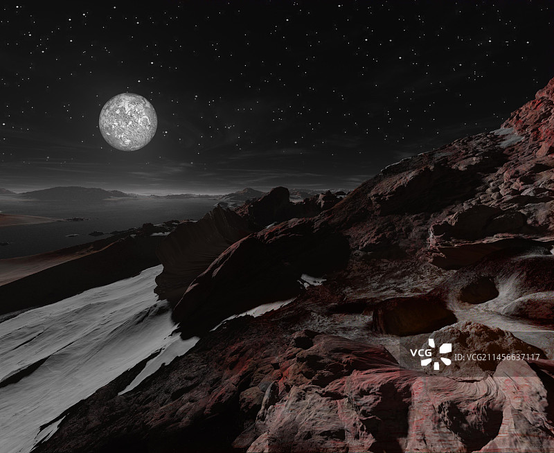 冥王星与液态霓虹海洋插画图片素材