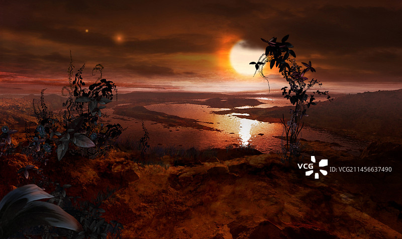 Gliese 581 g 行星假想植物生命插图图片素材
