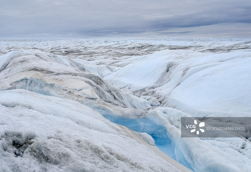 格陵兰冰盖融化地貌：排水系统与棕色沉积物，近康克鲁斯瓦格图片素材