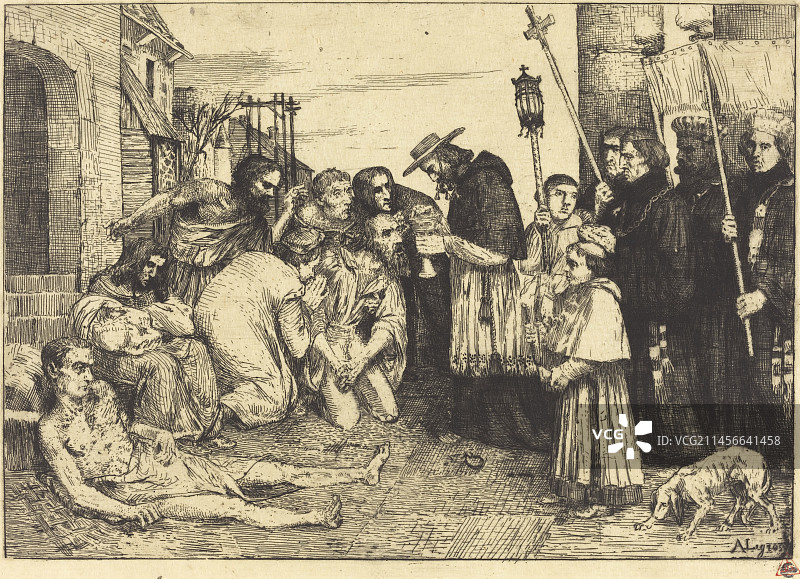 19世纪罗马瘟疫受害者插图图片素材