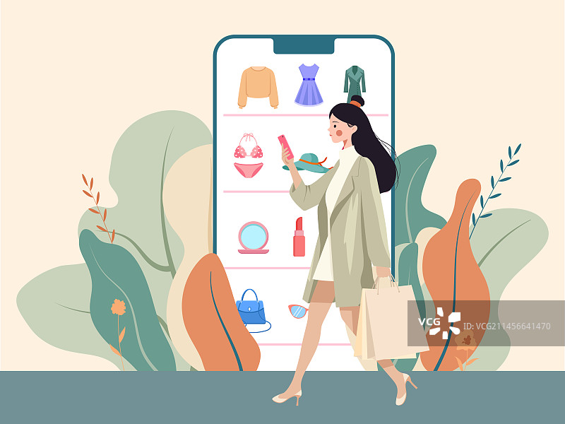 女生手机购物图片素材