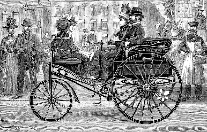 19世纪的奔驰专利汽车插图图片素材