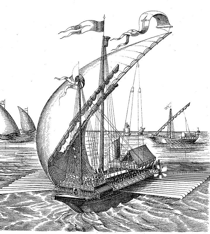 19世纪威尼斯单层甲板战船插图图片素材