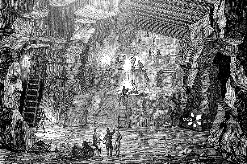 19世纪矿井内部插图图片素材