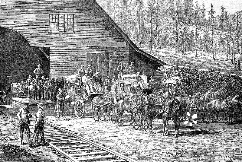 中央太平洋铁路轨道建设插图图片素材