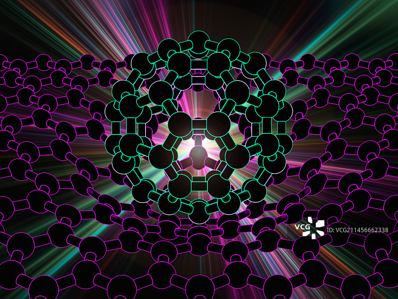 富勒烯C60分子和石墨烯片，图示图片素材