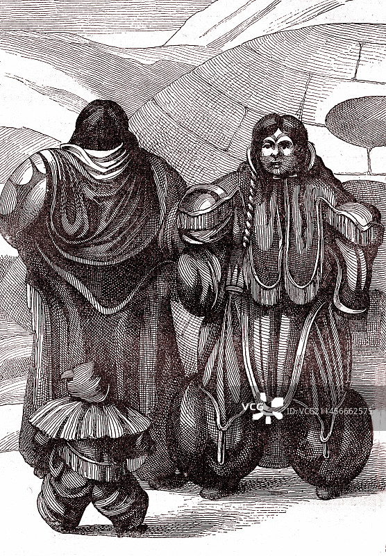 19世纪的因纽特人家庭插画图片素材