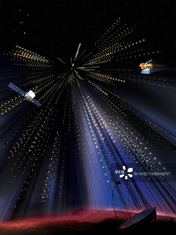 伽马射线淹没卫星上的探测器,图示图片素材