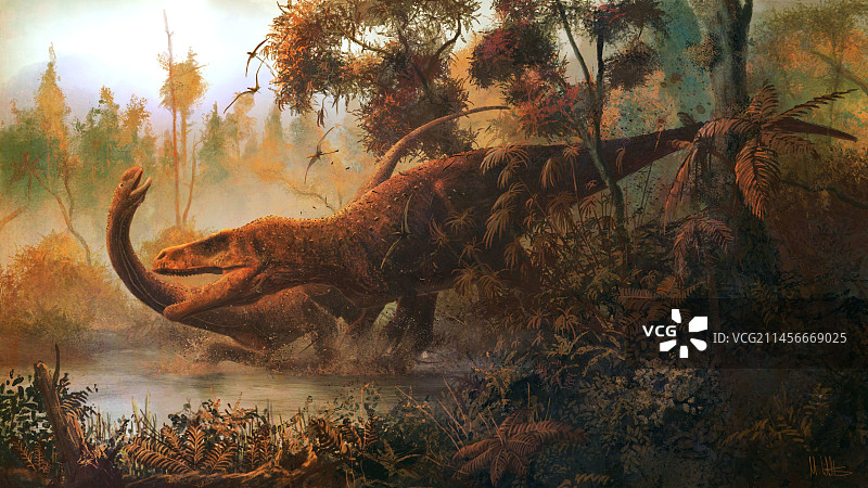 巨齿龙攻击鲸龙图片素材