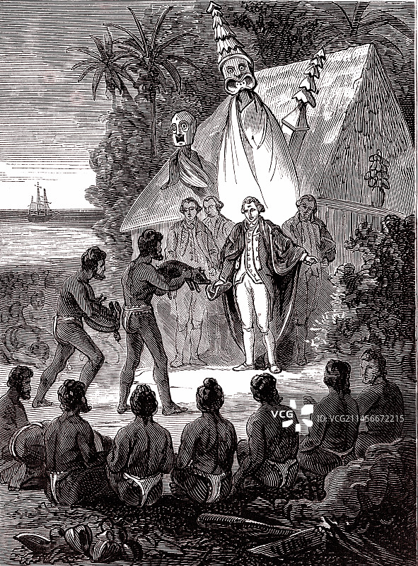 在夏威夷的詹姆斯·库克船长，插图图片素材