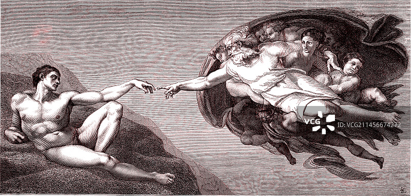 米开朗基罗《创造亚当》插画图片素材