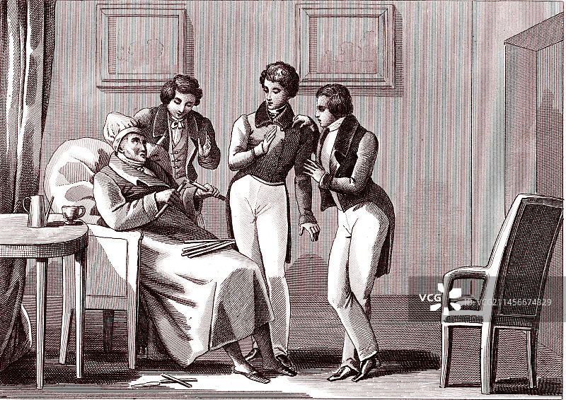 老人和他的儿子们寓言插画图片素材