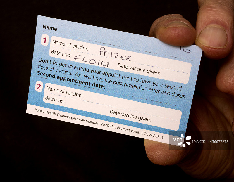 英文版疫苗接种卡图片素材