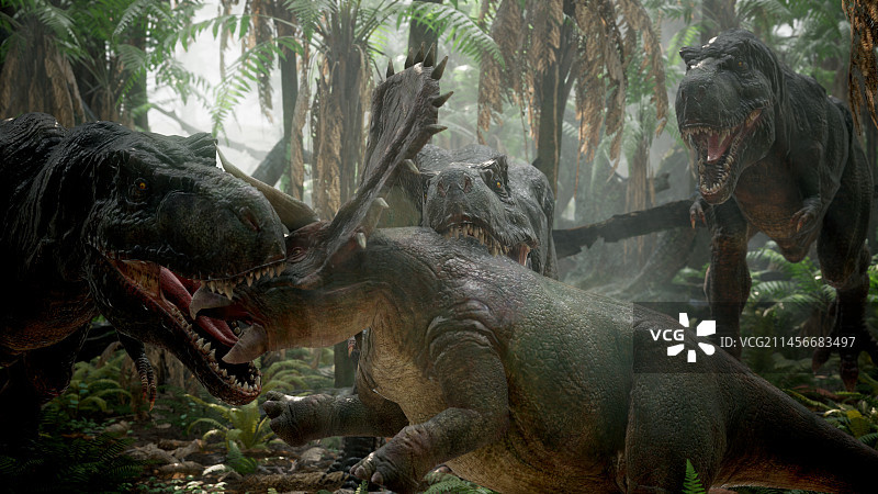 霸王龙大战三角龙插画图片素材