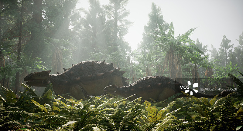 甲龙和幼崽插画图片素材