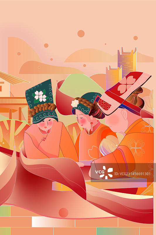 羌绣年节插画图片素材