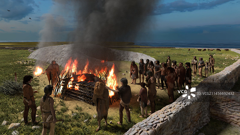 公元前3500年爱尔兰的火葬场景图片素材