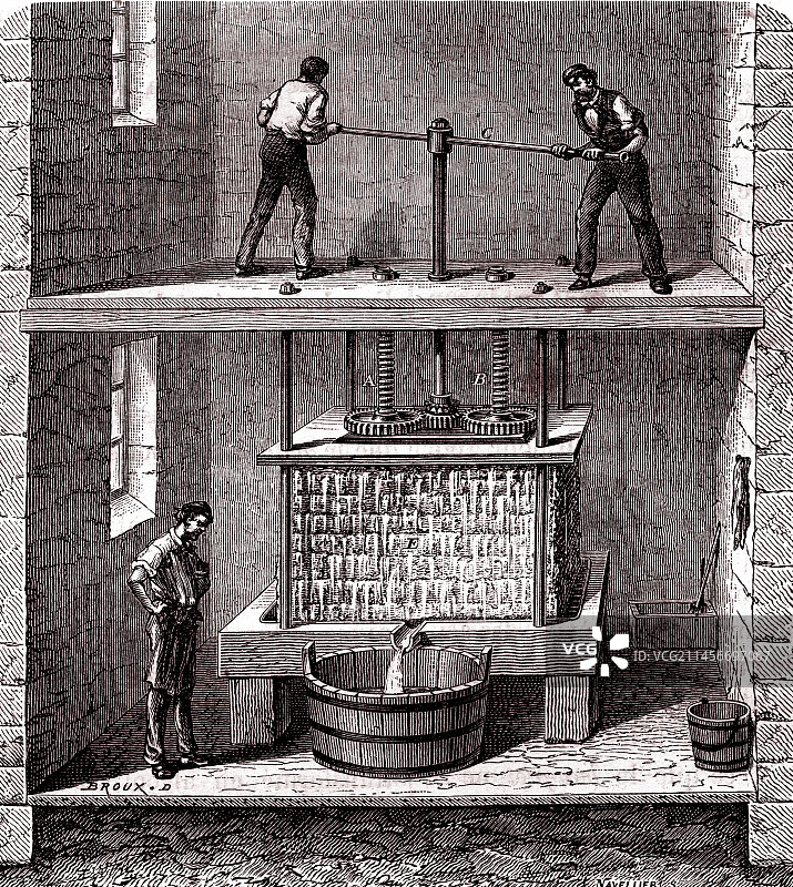 19世纪的榨汁机插图图片素材