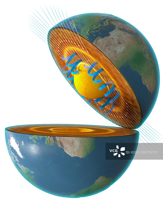 地球内部和磁场示意图图片素材