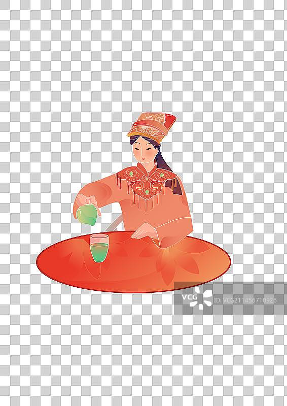 羌族女子茗茶图片素材